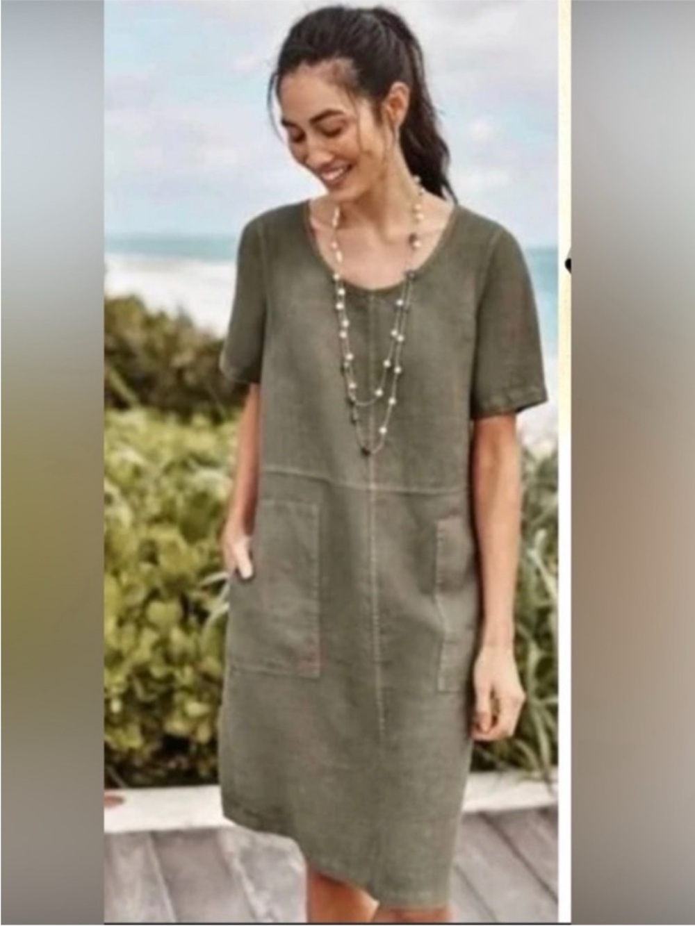 NWT J Jill Pure Jill Women’s Linen Utility Shift Dress Garment Dye Olive Sz M